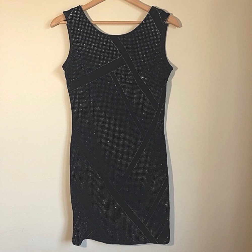 Jolie bodycon black metallic sparkle mini dress LBD size 10 womens